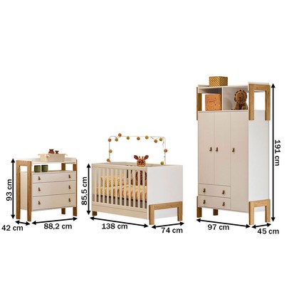 Quarto Infantil Completo Safari 3 Portas 5 Gavetas Branco/Freijo - Pnr Móveis