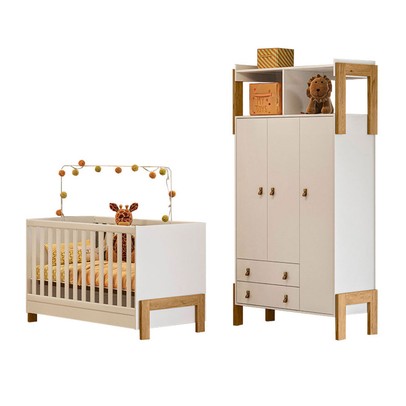 Quarto Infantil Completo Safari 3 Portas 2 Gavetas Branco/Freijo - Pnr Móveis