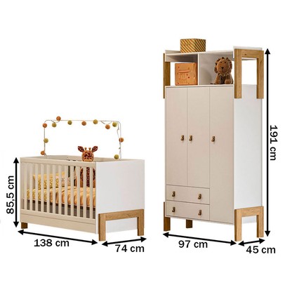 Quarto Infantil Completo Safari 3 Portas 2 Gavetas Branco/Freijo - Pnr Móveis