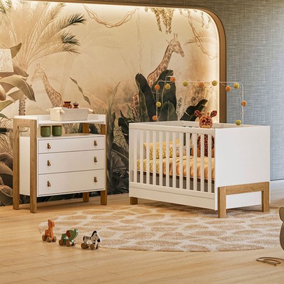 Quarto Infantil Completo Safari 3 Gavetas Branco/Freijo - Pnr Móveis