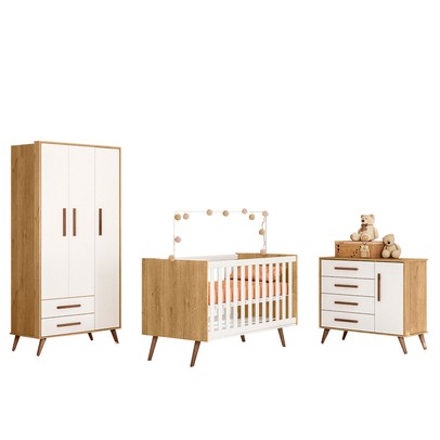 Quarto Infantil Completo Bear 4 Portas 6 Gavetas Branco/Freijo - Pnr Móveis