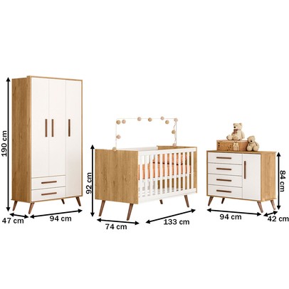Quarto Infantil Completo Bear 4 Portas 6 Gavetas Branco/Freijo - Pnr Móveis