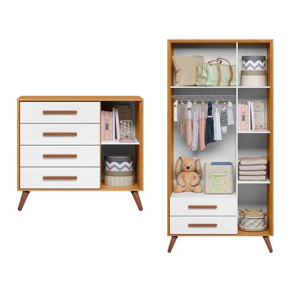 Quarto Infantil Completo Bear 4 Portas 6 Gavetas Branco/Freijo - Pnr Móveis