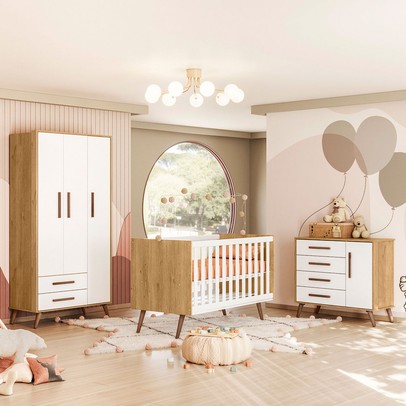 Quarto Infantil Completo Bear 4 Portas 6 Gavetas Branco/Freijo - Pnr Móveis