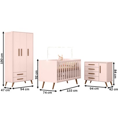 Quarto Infantil Completo Bear 4 Portas 6 Gavetas Rosa - Pnr Móveis