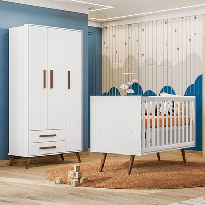 Quarto Infantil Completo Bear 3 Portas 2 Gavetas Branco - Pnr Móveis
