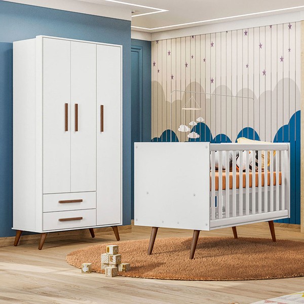 Quarto Infantil Completo Bear 3 Portas 2 Gavetas Branco - Pnr Móveis