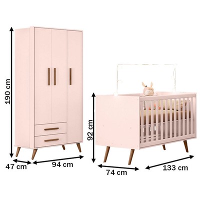 Quarto Infantil Completo Bear 3 Portas 2 Gavetas Rosa - Pnr Móveis