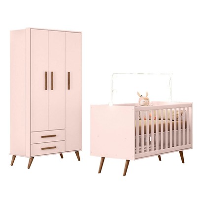 Quarto Infantil Completo Bear 3 Portas 2 Gavetas Rosa - Pnr Móveis