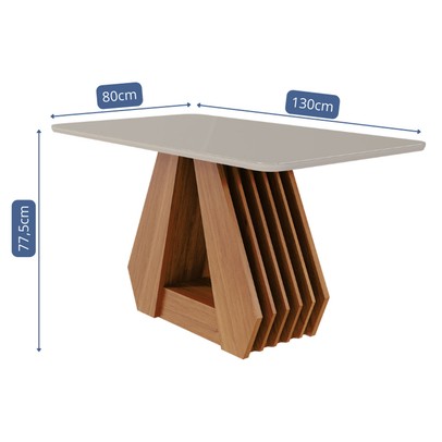 Mesa de Madeira Agata com Vidro Ripado Cinamomo/Off White - Cimol