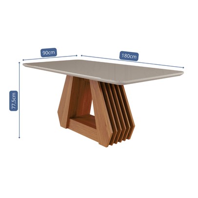 Mesa de Madeira Agata 180 Cm com Vidro Ripado Cinamomo/Off White - Cimol