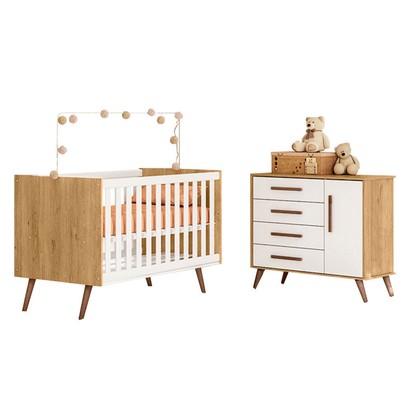 Quarto Infantil Completo Bear 1 Porta 4 Gavetas Branco/Freijo - Pnr Móveis