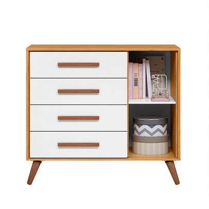 Quarto Infantil Completo Bear 1 Porta 4 Gavetas Branco/Freijo - Pnr Móveis