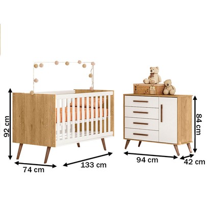 Quarto Infantil Completo Bear 1 Porta 4 Gavetas Branco/Freijo - Pnr Móveis