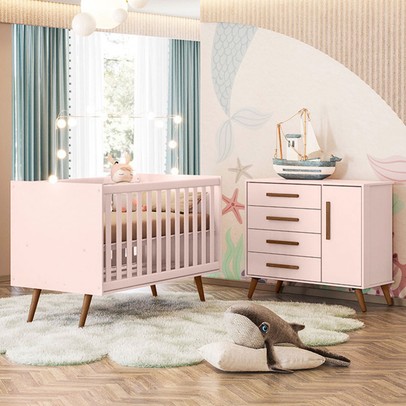 Quarto Infantil Completo Bear 1 Porta 4 Gavetas Rosa - Pnr Móveis