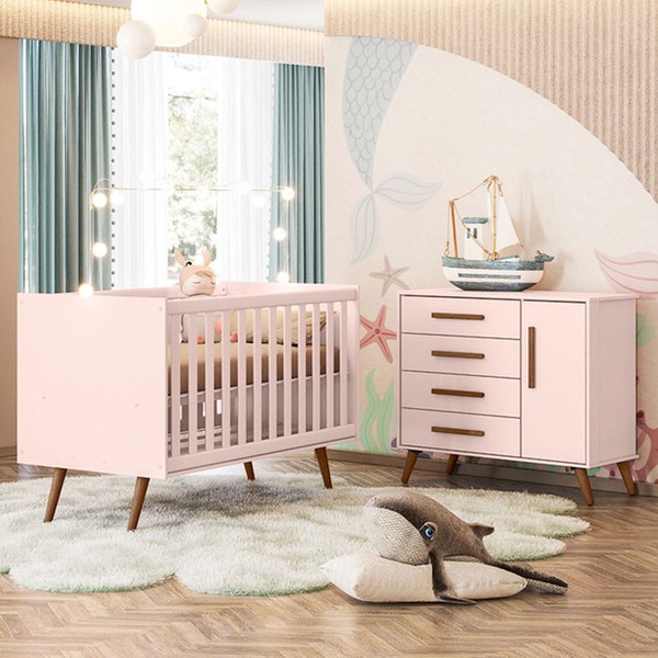 Quarto Infantil Completo Bear 1 Porta 4 Gavetas Rosa - Pnr Móveis