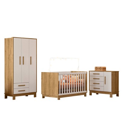 Quarto Infantil Completo Lion 4 Portas 6 Gavetas Branco/Freijo - Pnr Móveis
