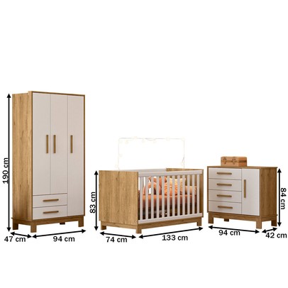 Quarto Infantil Completo Lion 4 Portas 6 Gavetas Branco/Freijo - Pnr Móveis