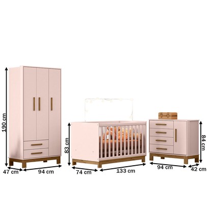 Quarto Infantil Completo Lion 4 Portas 6 Gavetas Rosa - Pnr Móveis