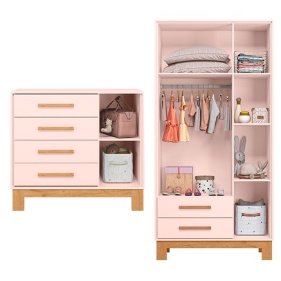 Quarto Infantil Completo Lion 4 Portas 6 Gavetas Rosa - Pnr Móveis