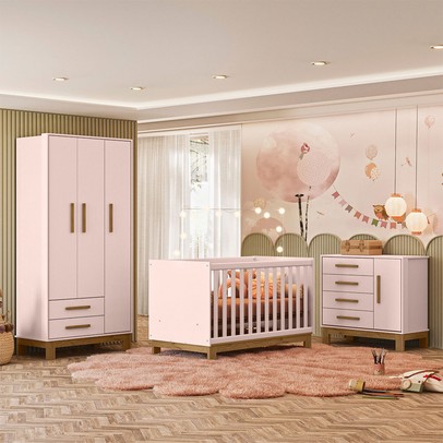 Quarto Infantil Completo Lion 4 Portas 6 Gavetas Rosa - Pnr Móveis