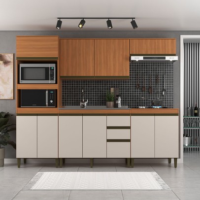 Cozinha Completa Cecilia 10 Portas 3 Gavetas Frejó/Off White - Jcarvalho