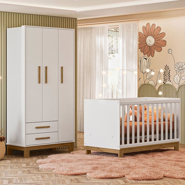 Quarto Infantil Completo Lion 3 Portas 2 Gavetas Branco - Pnr Móveis