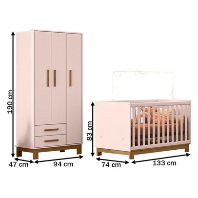 Quarto Infantil Completo Lion 3 Portas 2 Gavetas Rosa - Pnr Móveis