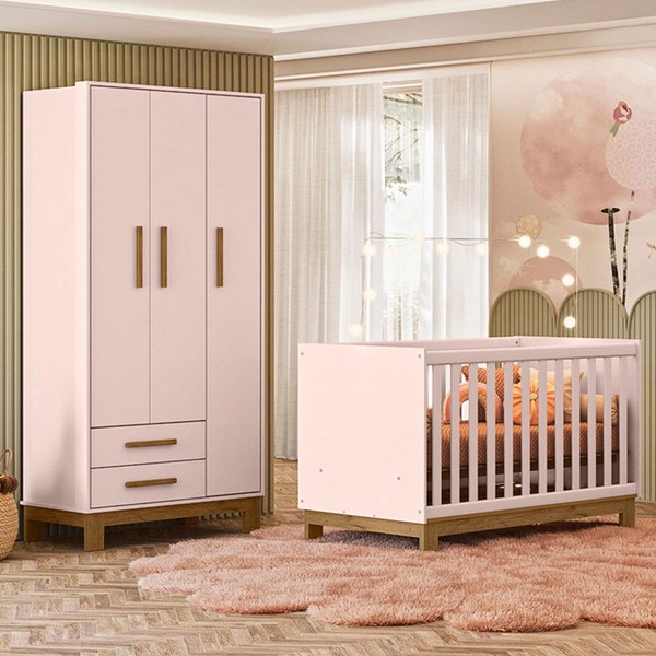 Quarto Infantil Completo Lion 3 Portas 2 Gavetas Rosa - Pnr Móveis
