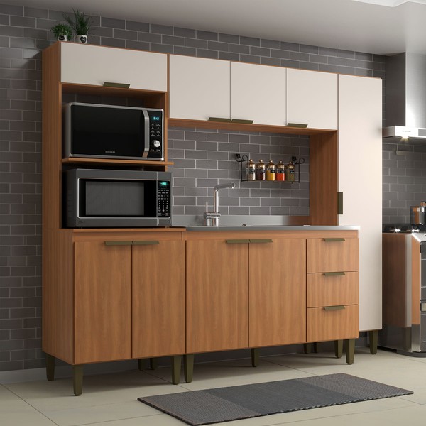 Cozinha Completa Bia 9 Portas 3 Gavetas Freijó/Off White - Jcarvalho