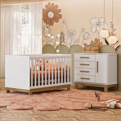 Quarto Infantil Completo Lion 1 Porta 4 Gavetas Branco - Pnr Móveis