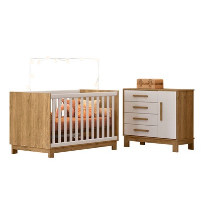 Quarto Infantil Completo Lion 1 Porta 4 Gavetas Branco/Freijo - Pnr Móveis