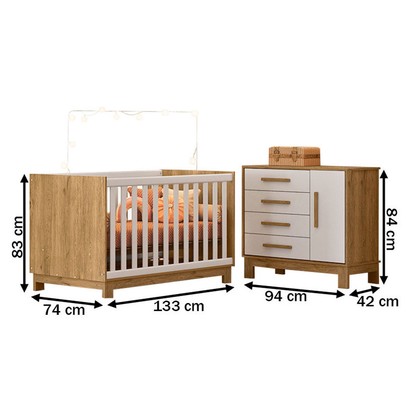 Quarto Infantil Completo Lion 1 Porta 4 Gavetas Branco/Freijo - Pnr Móveis