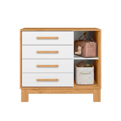 Quarto Infantil Completo Lion 1 Porta 4 Gavetas Branco/Freijo - Pnr Móveis