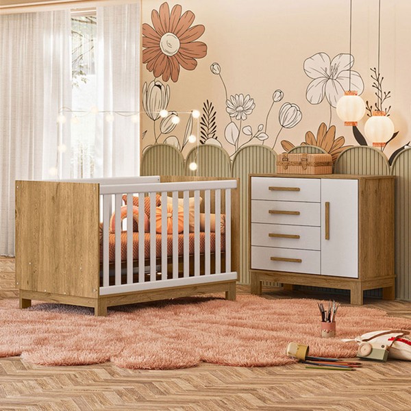 Quarto Infantil Completo Lion 1 Porta 4 Gavetas Branco/Freijo - Pnr Móveis