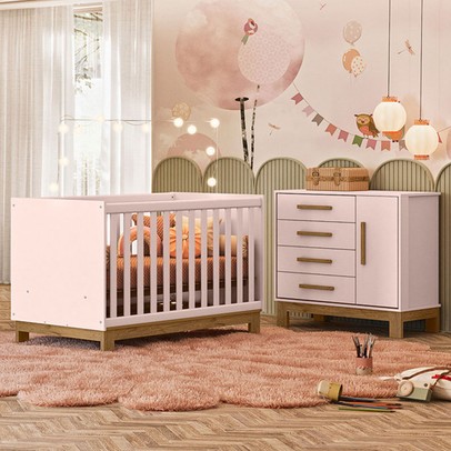 Quarto Infantil Completo Lion 1 Porta 4 Gavetas Rosa - Pnr Móveis