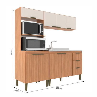 Cozinha Completa Bia 8 Portas 3 Gavetas Freijó/Off White - Jcarvalho