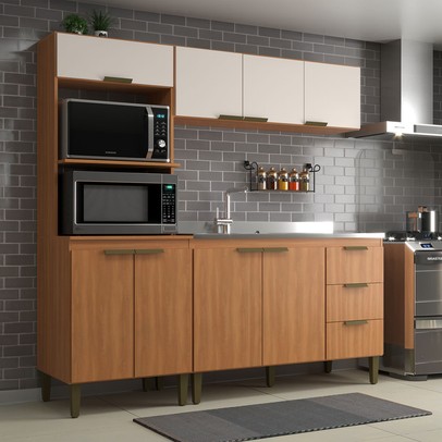 Cozinha Completa Bia 8 Portas 3 Gavetas Freijó/Off White - Jcarvalho