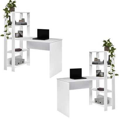 Mesa Escrivaninha Conjunto Match 6 Prateleiras Branco - Pnr Móveis