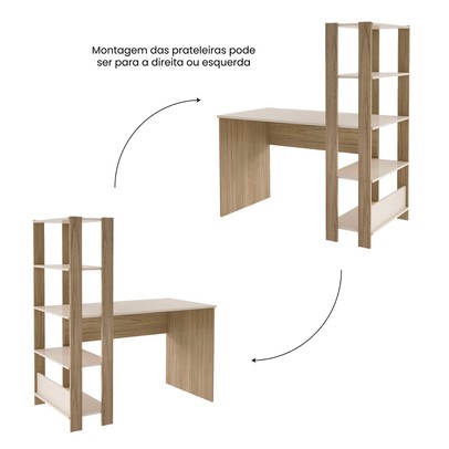 Mesa Escrivaninha Conjunto Match 6 Prateleiras Off White/Carvalho - Pnr Móveis