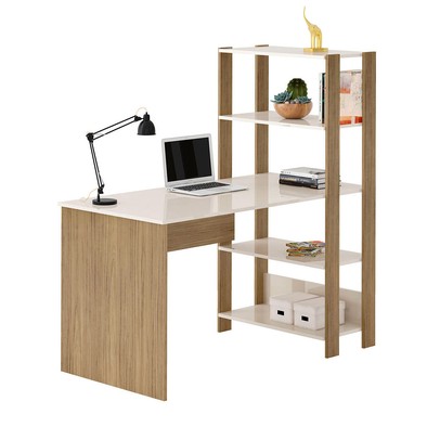 Mesa Escrivaninha Conjunto Match 6 Prateleiras Off White/Carvalho - Pnr Móveis