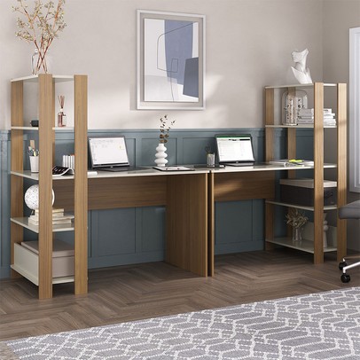 Mesa Escrivaninha Conjunto Match 6 Prateleiras Off White/Carvalho - Pnr Móveis