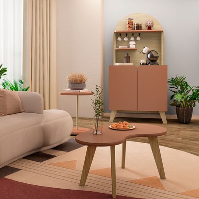 Sala de Estar Completa Bali 2 Portas Naturale/Terracota - Pnr Móveis