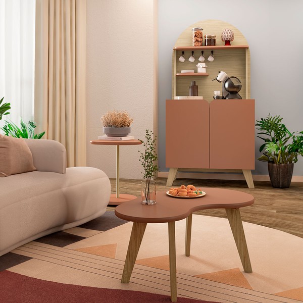 Sala de Estar Completa Bali 2 Portas Naturale/Terracota - Pnr Móveis