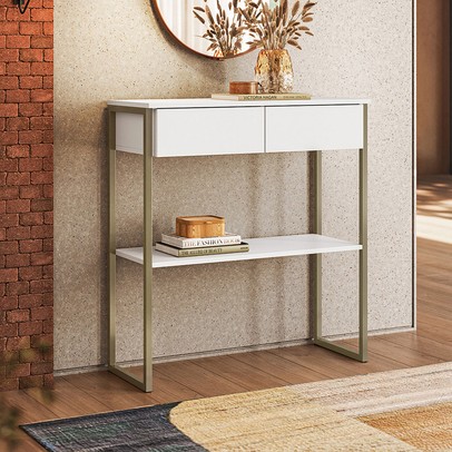 Aparador Industrial Dijon 2 Gavetas Branco - Olivar Móveis