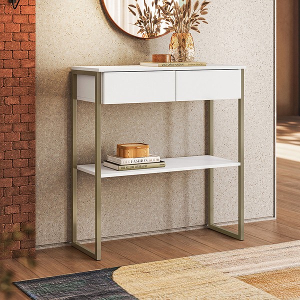 Aparador Industrial Dijon 2 Gavetas Branco - Olivar Móveis