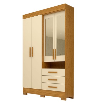 Guarda-Roupa Solteiro Débora Capelinha 4 Portas 3 Gavetas com Espelho 100% Mdf Cinamomo/Off White - Acp Móveis