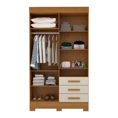 Guarda-Roupa Solteiro Débora Capelinha 4 Portas 3 Gavetas com Espelho 100% Mdf Cinamomo/Off White - Acp Móveis