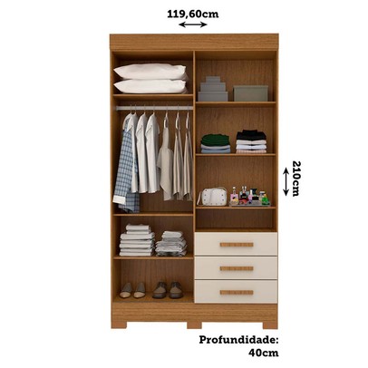 Guarda-Roupa Solteiro Débora Capelinha 4 Portas 3 Gavetas com Espelho 100% Mdf Cinamomo/Off White - Acp Móveis