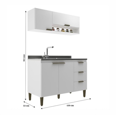 Cozinha Compacta Carol 4 Portas 3 Gavetas Branco - Jcarvalho